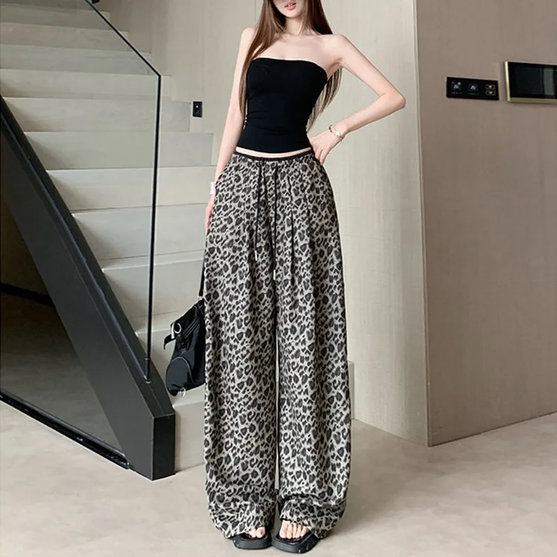 2026 New Women's Leopard Print Pants High Street Harajuku Casual Pants American Sexy Patterned Trousers Women Clothing
