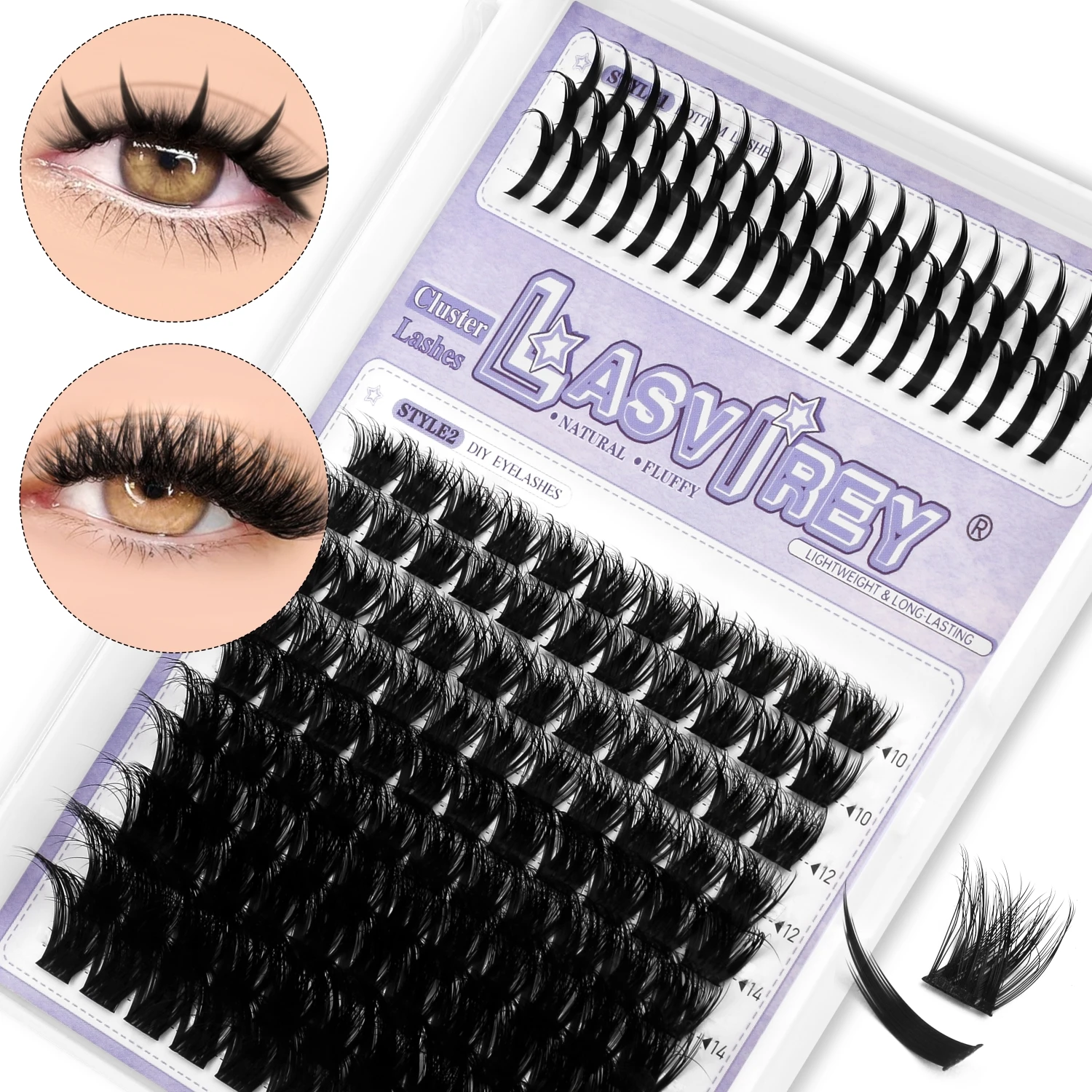 LASVIREY Aplique pestanas postiças DIY, pestanas postiças estilo manga com efeito espetado, pestanas individuais volumosas com curvatura D, extensão de pestanas mistas de vison. Maquilhagem.