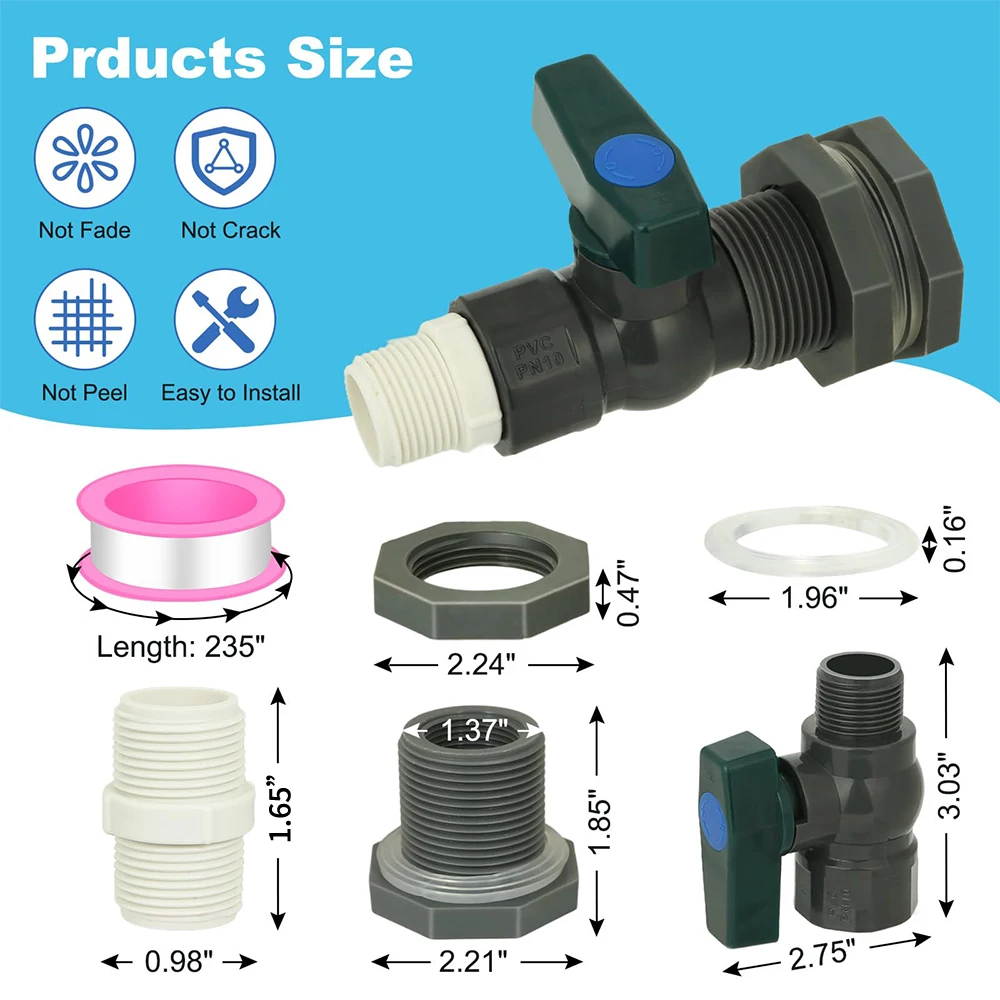 1 Set, PVC Water Barrel Spigot Kit, Connector Drain Adapter With Inner Connection For Garden, Rain Barre, Garden Tool Supplies