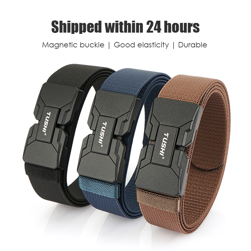 VATLTY New Men's Magnetic Elastic Belt Matte Metal Buckle Quick Release Outdoor Casual Belt Genuine Nylon Men's Strap cinturón