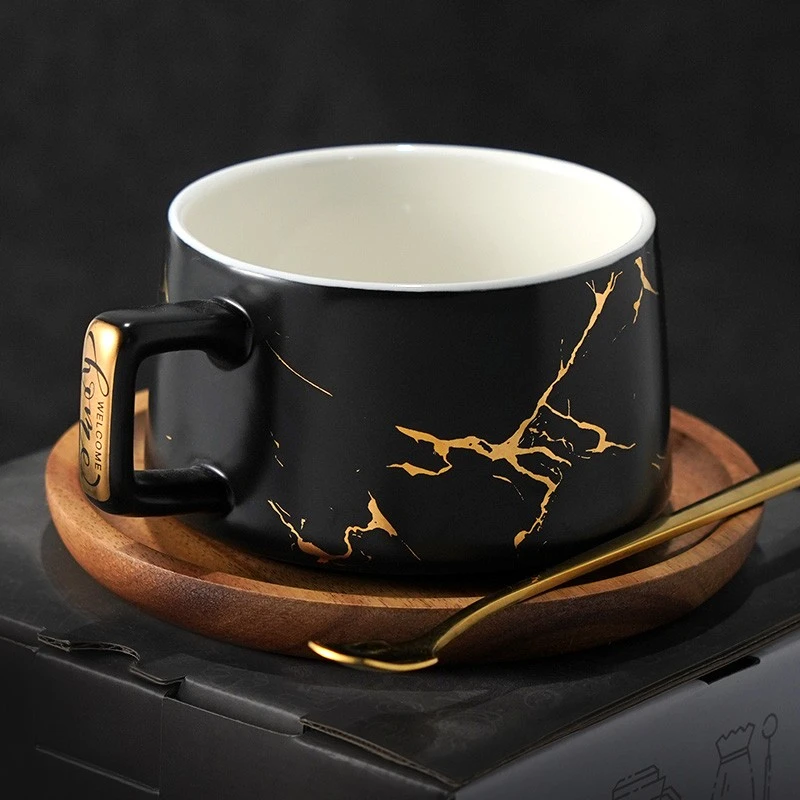 

Black Glass Coffee Cup Set Espresso Travel Vintage Nordic Cup Luxury Aesthetic Drinkware English Custom Tazas Drinkware GPF17XP