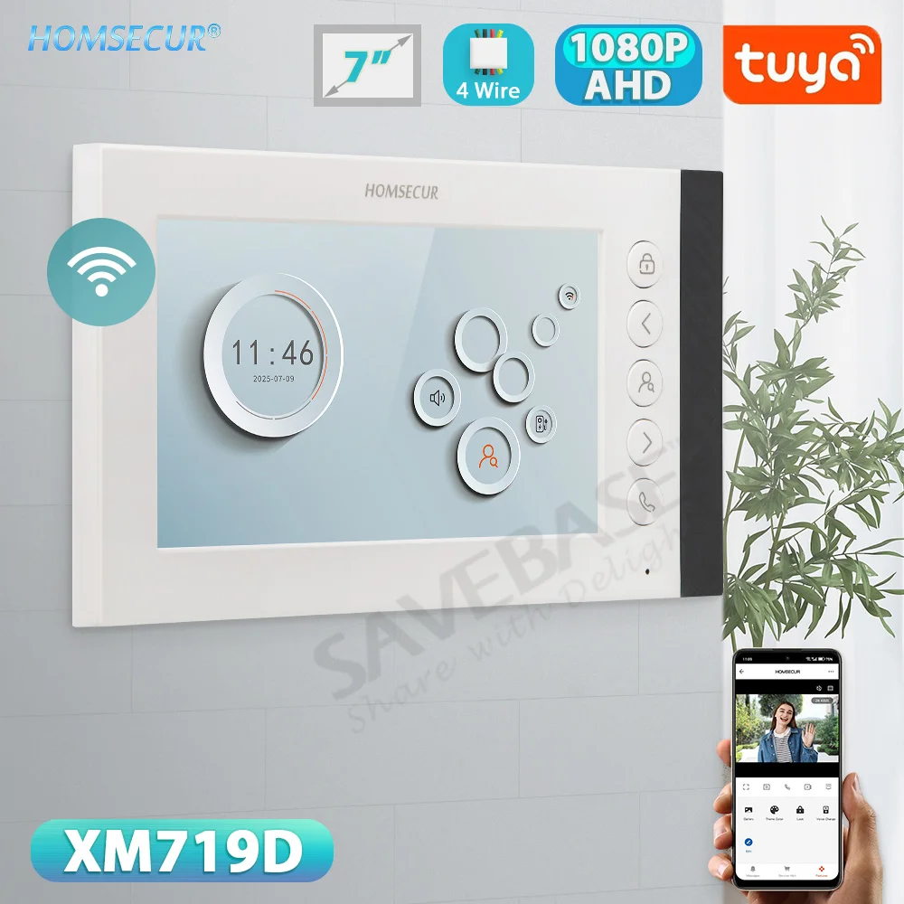 شاشة داخلية عالية الدقة مقاس 7 بوصة/10 بوصة مع قابس DC15V لـ 4 أسلاك Tuya WIFI هاتف باب فيديو ذكي نظام اتصال داخلي 1080P لقطة تسجيل