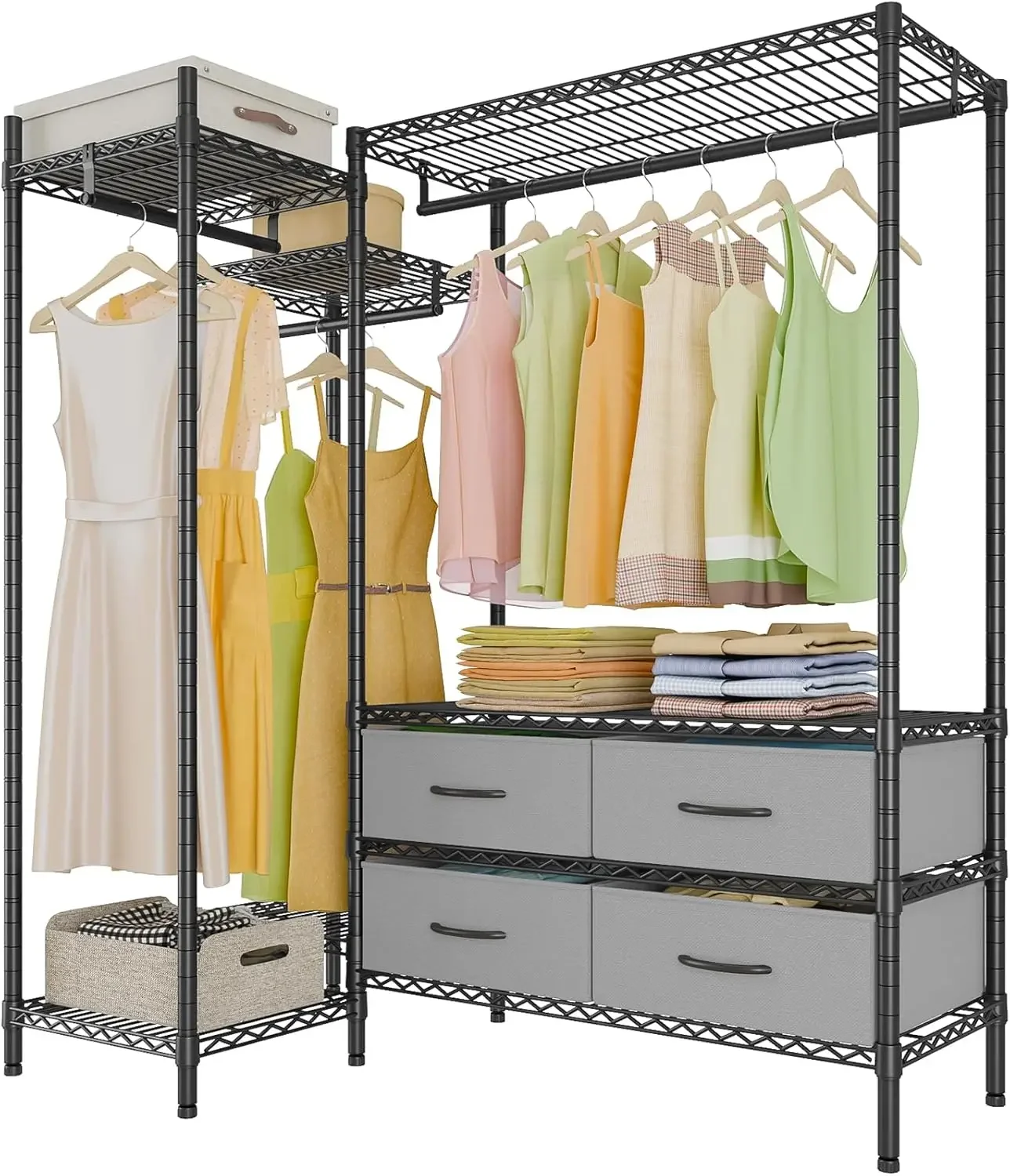 VIPEK L20 L Shaped Garment Rack Corner Adjustable Clothing Rack Heavy Duty Coat Rack with 4 Fabric Drawers, Compact Freestanding