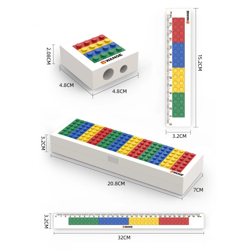 New Student Stationery Series Building Blocks Plastic Ruler Pencil Box Model Set Desktop Bricks Education Toy for 6+y Kids Gifts