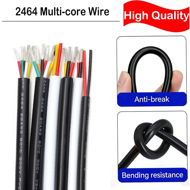 

2464 Pure Copper Sheathed Cable 2/3/4/5/6/7/8/9/10 Cores 16-30AWG 2/5/10M Electronic Audio Signal Wire Industrial Wiring