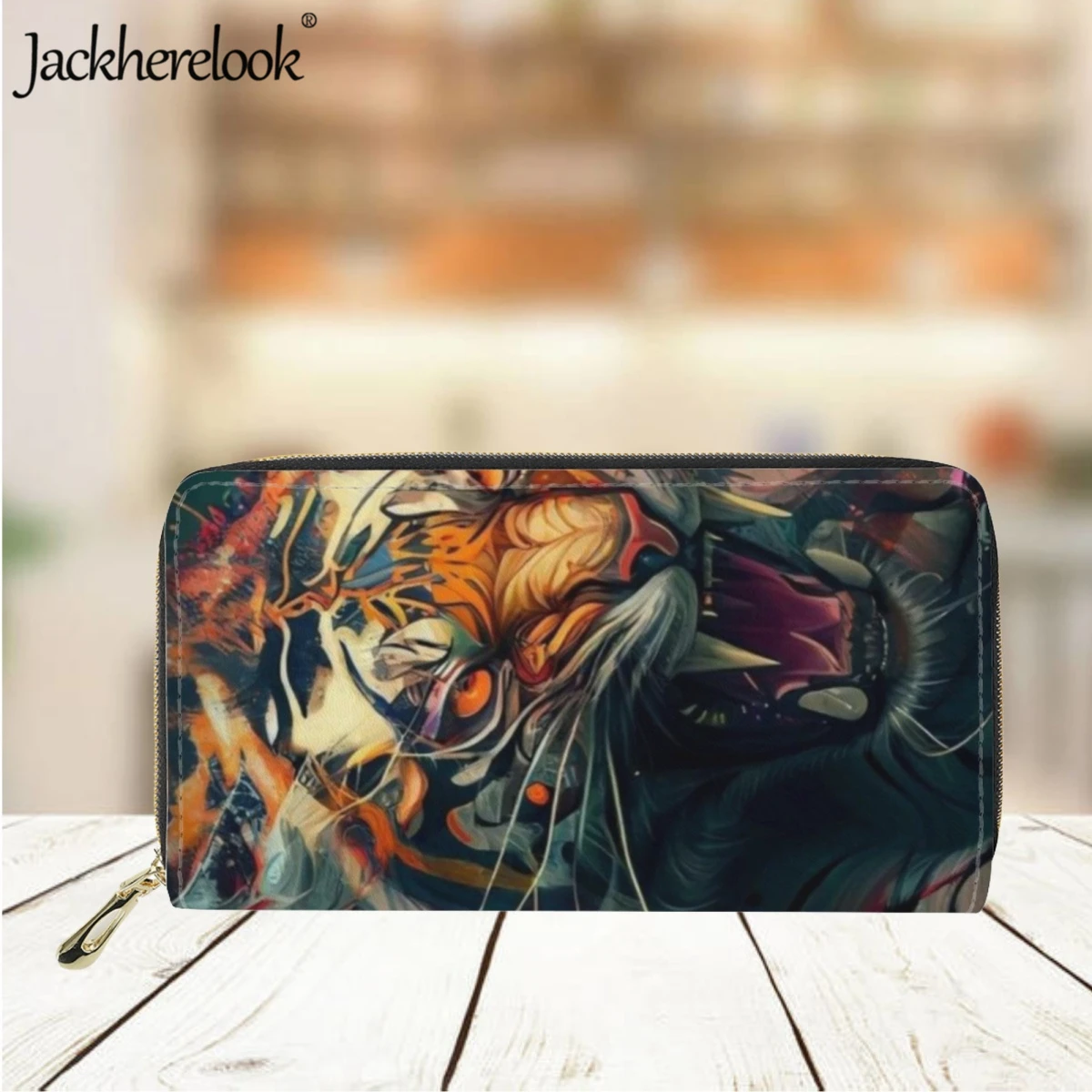 Jackherelook Women's Long Leather Wallet Fashion Trend Luxury Brand Design Bank Card Holder Purse Tiger Pattern Money Bag Clutch