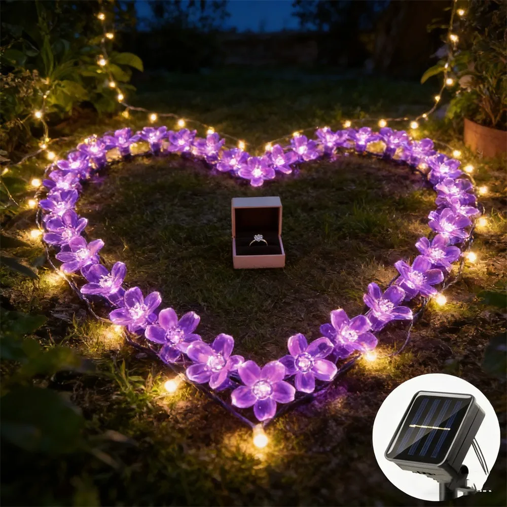 1pc 5M 7M 12M LED Solar String Sakura Lights LED Outdoor Waterproof Festival Christmas Summer Garden Wedding Decorative Lights