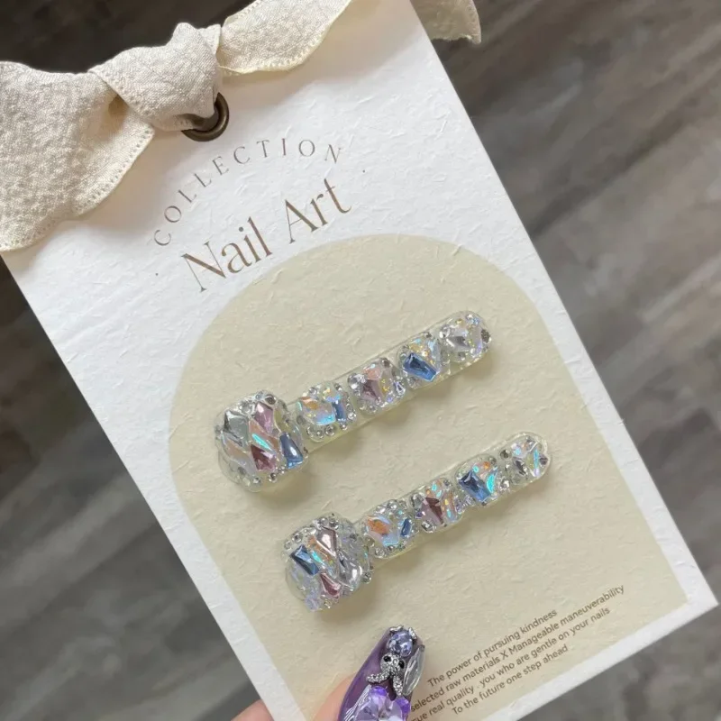 

Handmade Toenail Short Artificial Acrylic Feet Nail Girl Crystals Diamonds False Nails with Box and Tools Fake Press on Nails