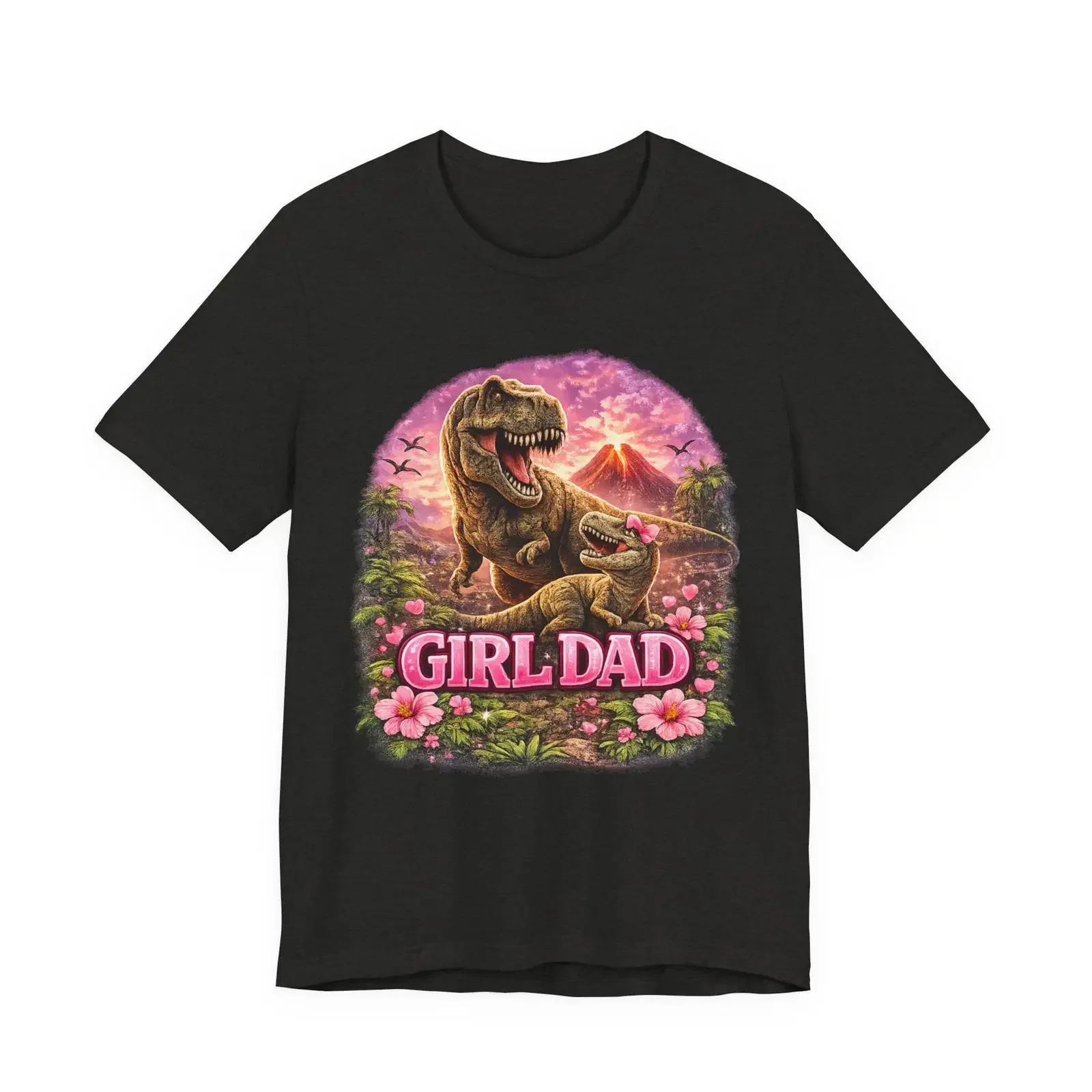 Girl Dad T Rex Dinosaur Shirt Pink Floral Jurassic Father vintage Washed streetwear graphic Stylish Comfortable homme Unisex