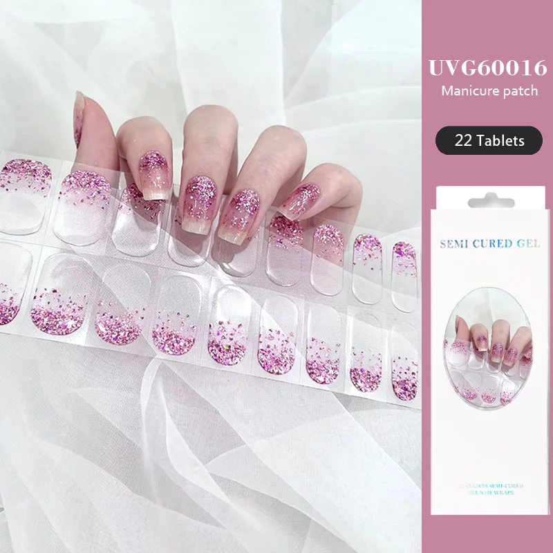 22 Tips UVG Series UV Semi-cured Gel Nail Stickers Waterproof  Full Cover Nail Decals UV Lamp Required Nail Art Decorations