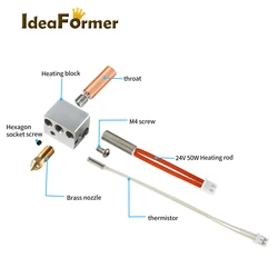 Boquillas de bloque de calentador de rotura de calor mejoradas, piezas de varilla de calefacción para Elegoo Neptune 4 Hotend 24v 50w