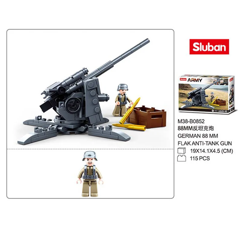 Sluban 115 pièces WW2 blocs de construction d'armes militaires 88MM Flak Anti-réservoir modèle briques avec figurines éducation bricolage jouets pour enfants garçons