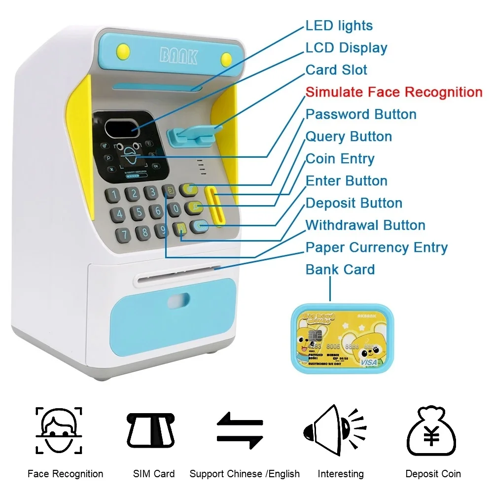 Piggy Bank Children's Electronic Cash Box Password Safe Smart Fingerprint Piggy Bank Automatic Banking Children's Gift Money Box