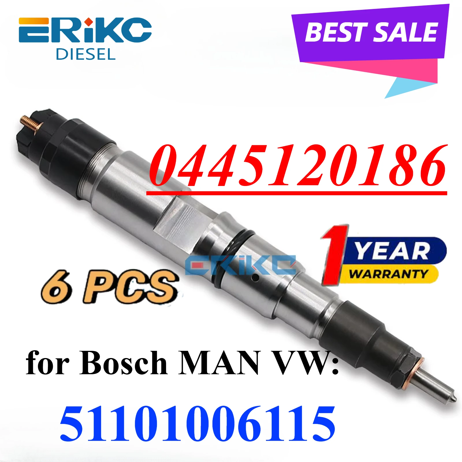 

6PC 0445120186 51101006115 Common Rail Fuel Injector 0 445 120 186 Sprayer Nozzle for MAN VW Engine