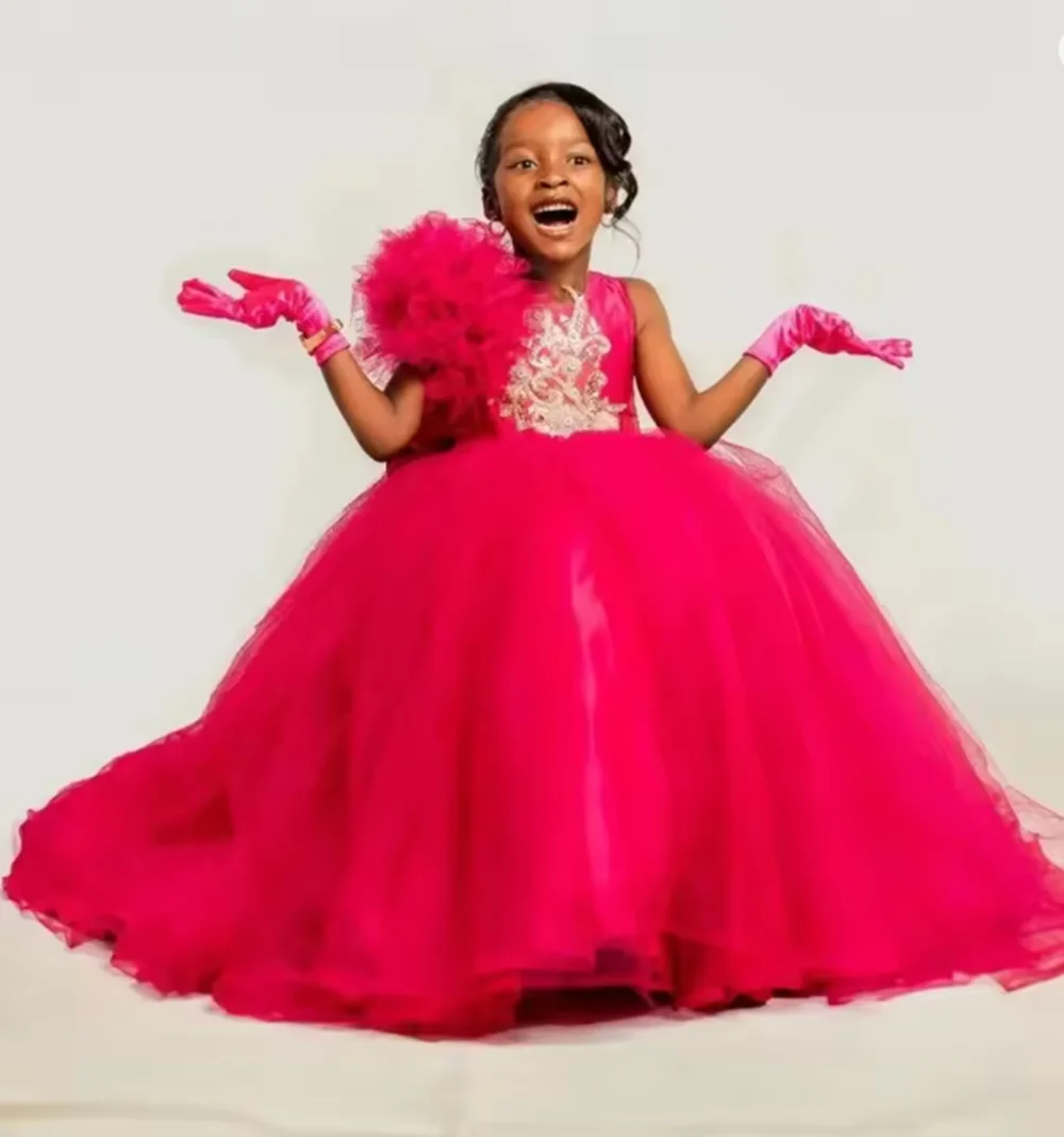 Красные платья с цветочным узором для девочек по индивидуальному заказу на свадьбу, кружевное тюлевое платье с круглым вырезом и круглым вырезом, детское праздничное платье для дня рождения, первого причастия Красные платья с цветочным узором для девочек по индивидуальному заказу на свадьбу, кружевное тюлевое платье с круглым вырезом и круглым вырезом, детское праздничное платье для дня рождения, первого причастия