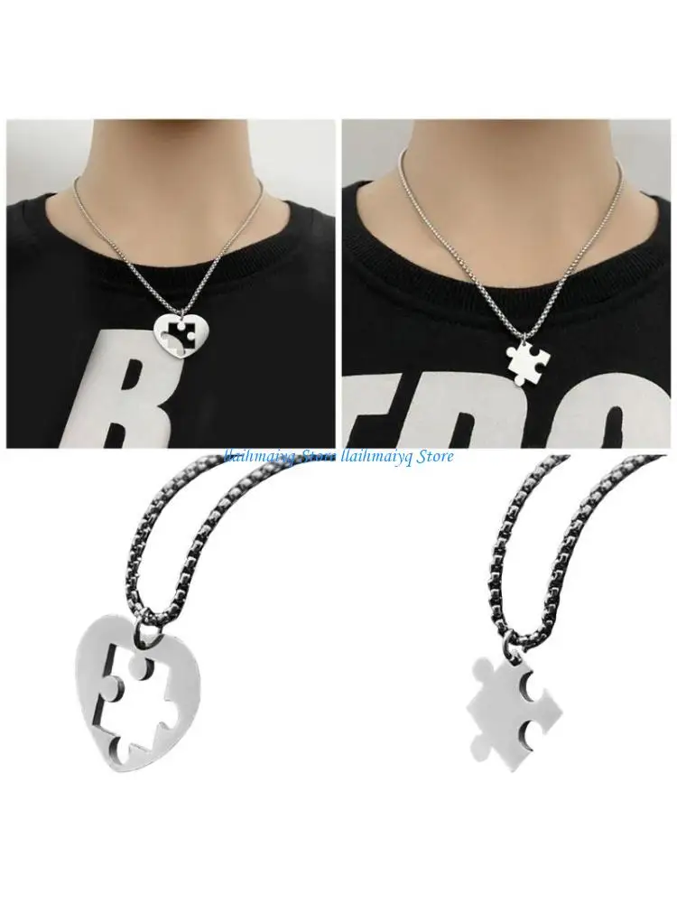 

573B Heart Puzzle Couples Necklaces Sophisticated Valentines Gift Neck Chain Jewelry