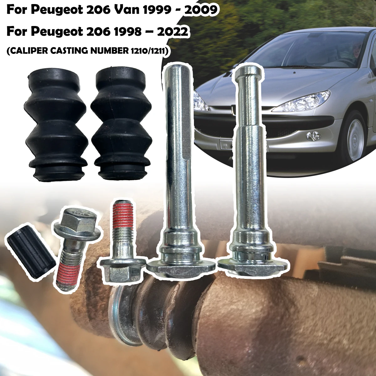 

For Peugeot 206 98-2022 Front Brake Caliper Slider Guide Pins Bolt Kit Left Right Disc Housing Bellows Sleeve Bushing 113-1355X