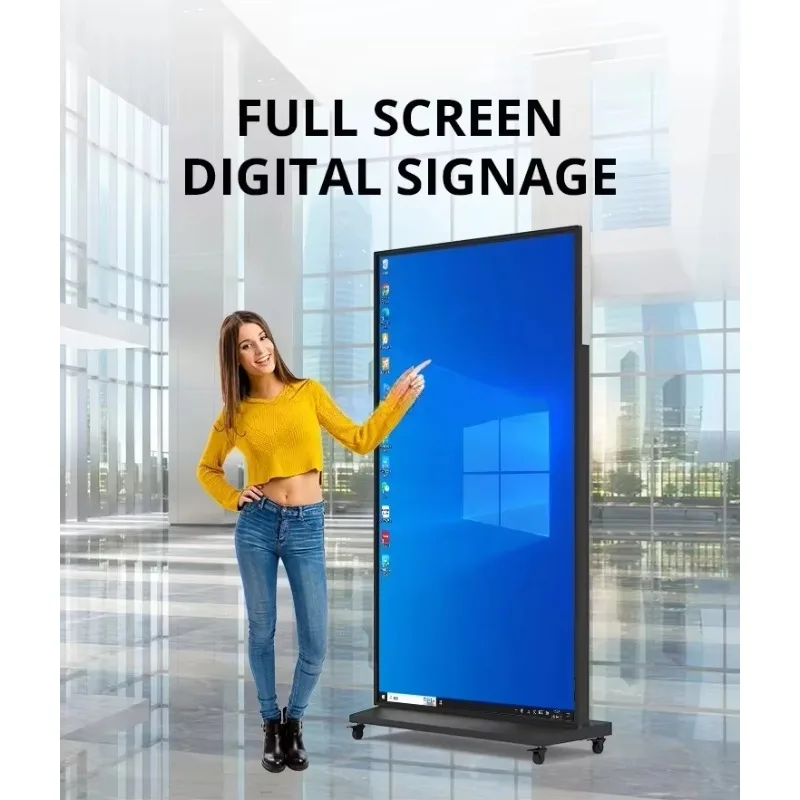 High Brightness 65 Inch Vertical Horizontal Totem Screen 4K Full Screen Digital Signage Android Floor
