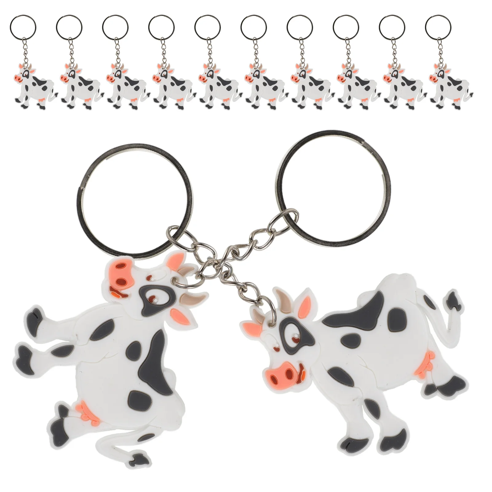 

12pcs Cow Keychain Animal Keyrings Cartoon Hanging Charm Fashion PVC Lovely Cow Shape Charms Party Gifts