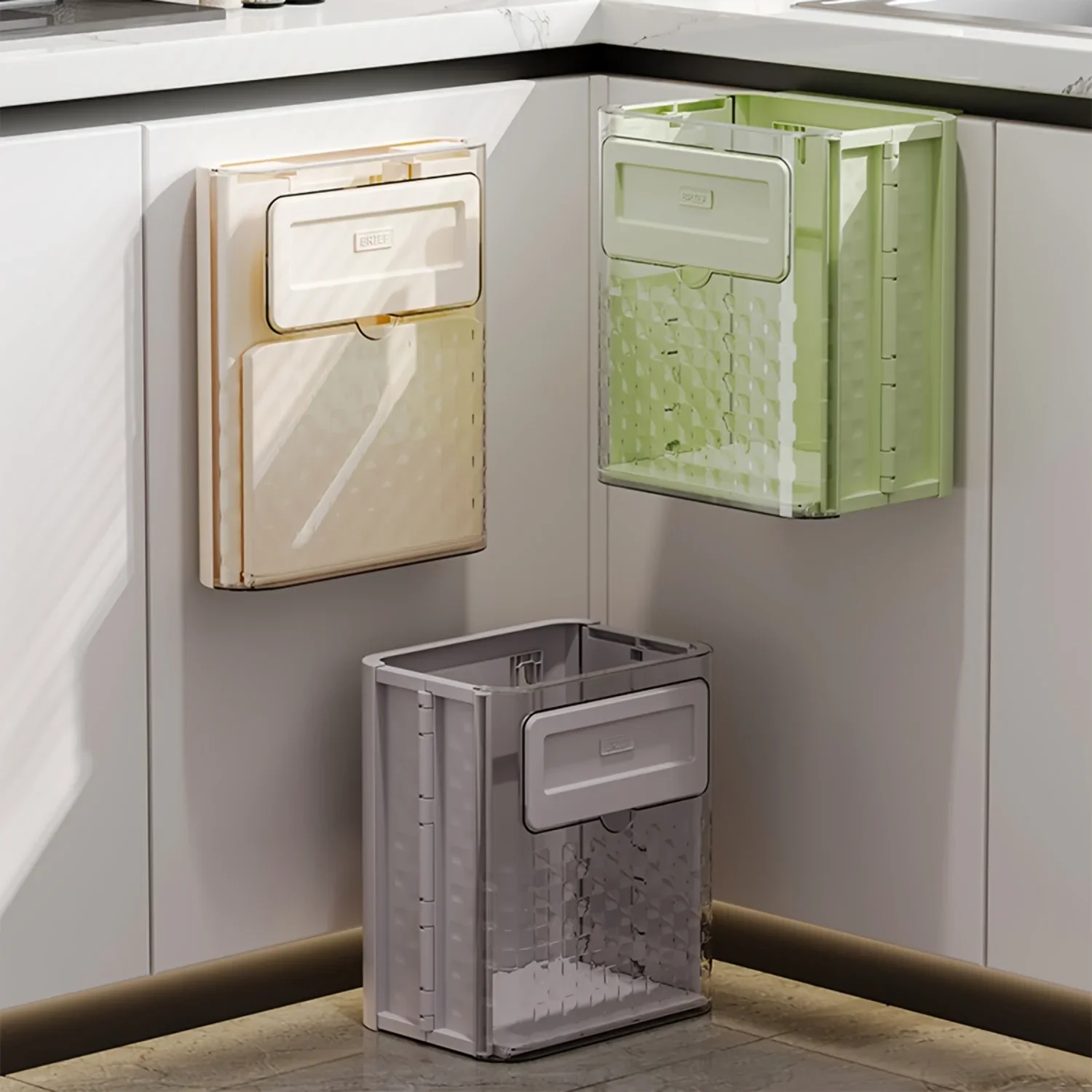 

Foldable Wall-Mounted Kitchen Trash Can: Space-Saving Design for Cabinets & Countertops