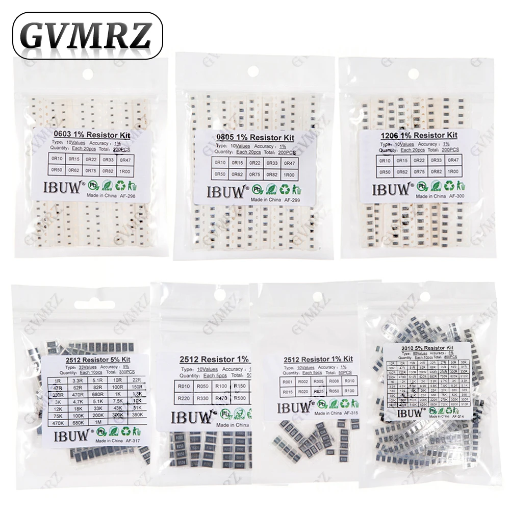 Zestaw rezystorów SMD 0201 0402 0603 0805 1206 1% 5% 1R-1M 10K 100K 1K 100R Zestaw rezystorów DIY 1R00 0R82 0R47 0R33 — 2