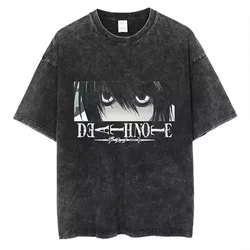 Odzież męska Japońska koszulka Anime Vintage T-shirt Death Note Washed T Shirt Tops Oversized T-shirt Y2k Clothes Short Sleeve