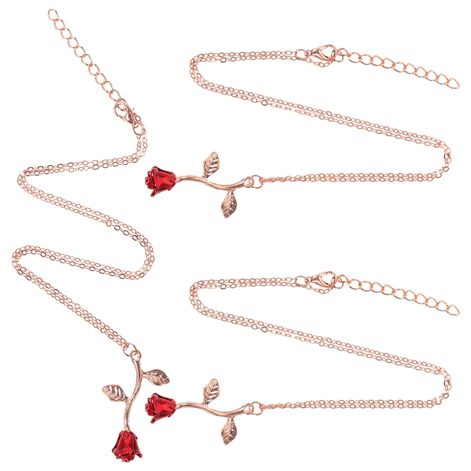 Collier pendentif fleur Rose rouge, 3 pièces, alliage de mode, bijoux pour femmes, cadeau, joli collier délicat pour