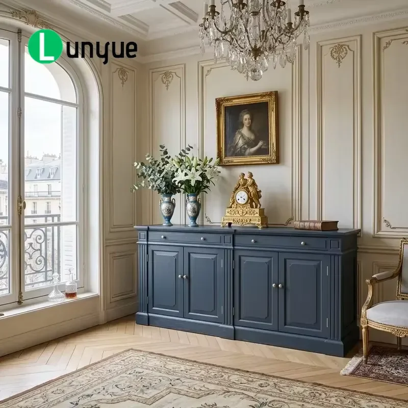 Black Solid Oak Side Cabinet French Antique Style Storage Cupboard for Farmhouse Kitchen Living Room Home Furniture Decor