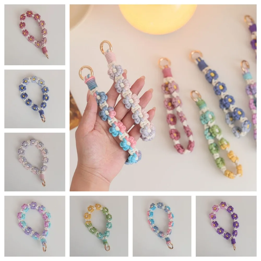 Cellphone Strap Lanyard Gradient Color Boho Phone Case Rope Phone Wristband Keyring Daisy Flower Keychain DIY Craft Accessories
