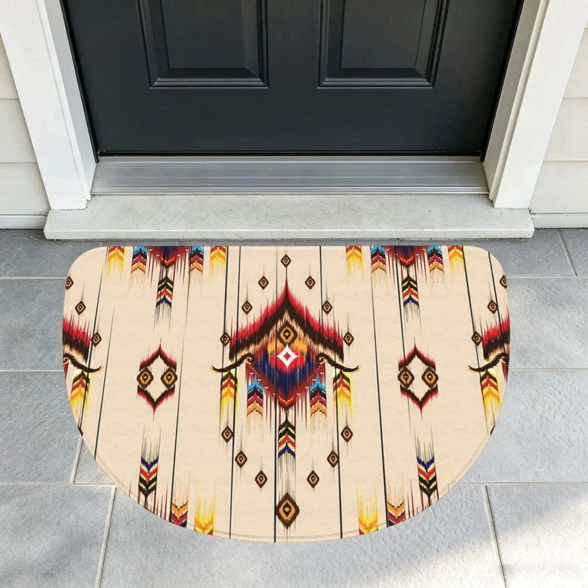 Indian Painting Native American Aztec Tribal Pattern Half Round Doormat Non Slip Bathroom Mat Absorbent Floor Carpet