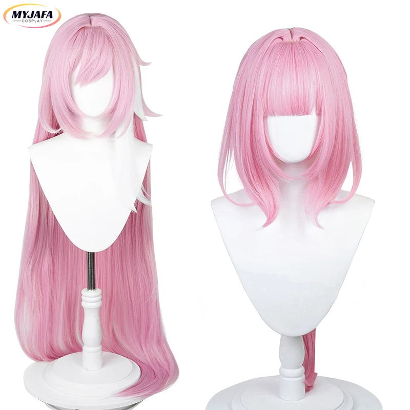 2 Styles Elysia Cosplay Wig Anime Impact 3 Elysia Long Pink With Bangs Heat Resistant Synthetic Hair Halloween Wigs + Wig Cap