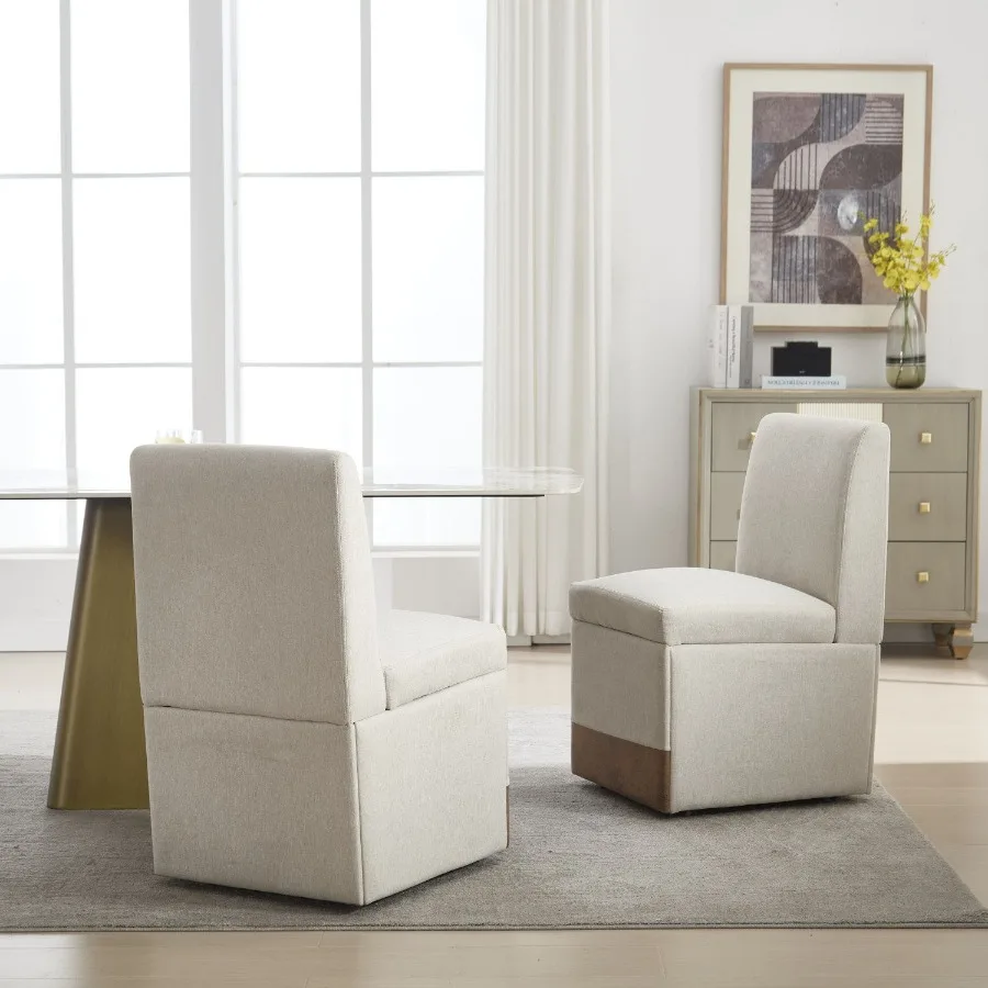 COOLMORE كراسي طعام منجدة دوارة 360 درجة مجموعة من 2 كراسي دوارة لغرفة الطعام كراسي المطبخ عجلات تخزين مريح Mo