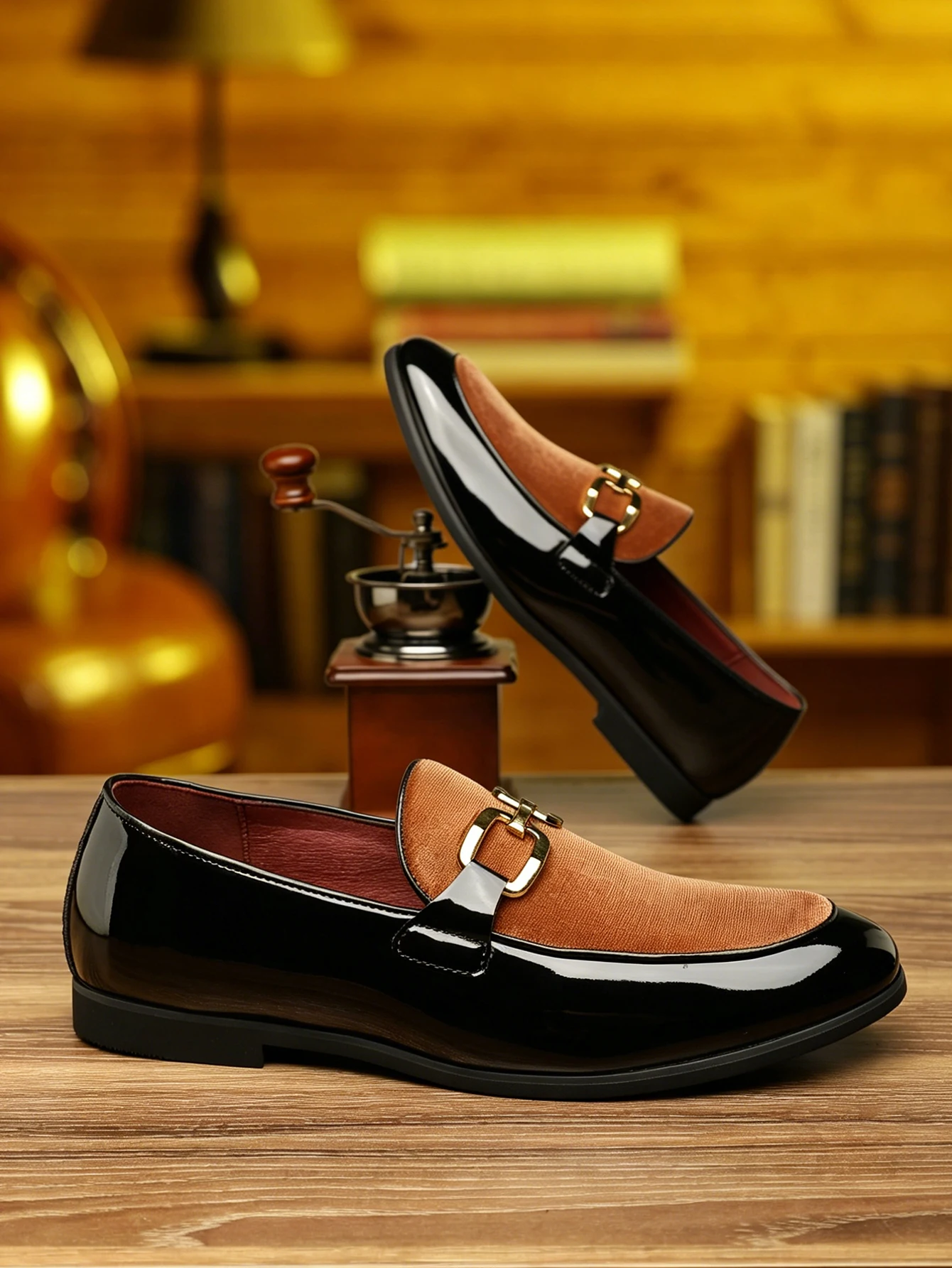 Fashion Man's Leather Shoes Party Wedding Loafers Metal Button Moccasins Men Slip-on Comfortable Driving Popular Club Flats