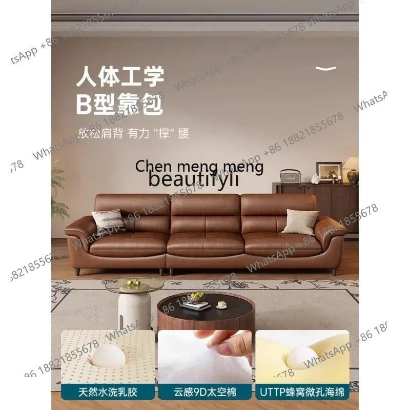 A182 C French retro oil wax leather leather sofa first layer cowhide living room straight row leather sofa