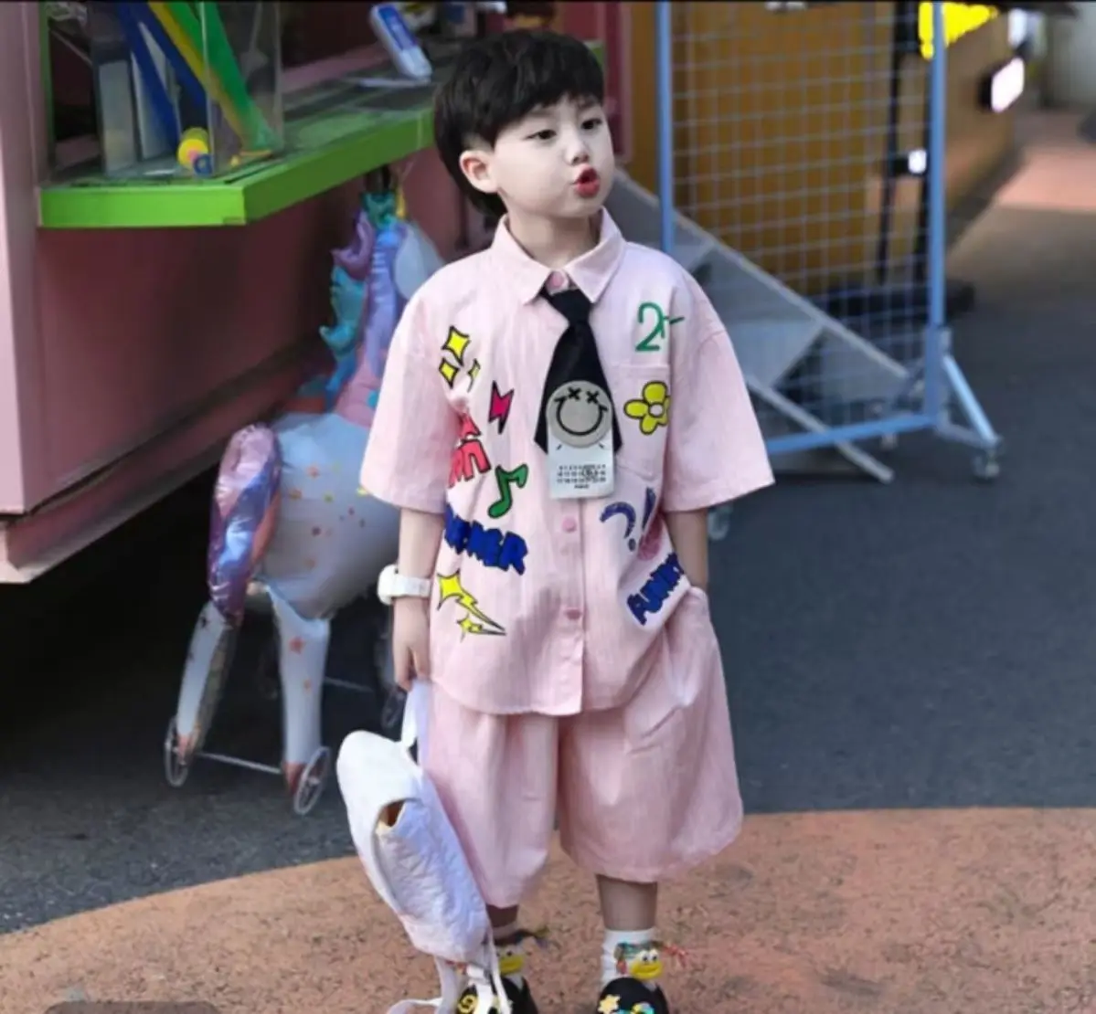 

Summer Boys Cotton Short Sleeved Shirts Shorts and Ties 3 Pcs Set 2025 New Handsome Fashionable Baby Boy Children's Outfits Set