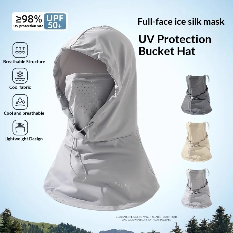 UPF50+ Full Face Sun Protection Hat Neck Flap Integrated Ice Silk Sun Hat UV Protection Cap for Outdoor Cycling Hiking Fishing