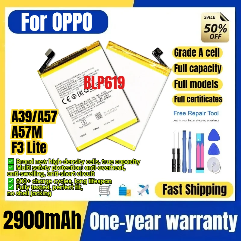 BLP619 for OPPO A39/A57/A57M/F3 Lite Phone Battery 0 Cycle  High Capacity Battery Replacement Bateria Grade A Cell with Tools