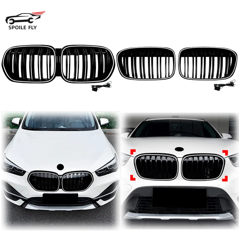 New Design For BMW X1 F48 F49 2015 To 2019 / 2020-2022 LCI M Sport Double Line LED Light Luminous Grille Lamp Racing Grille