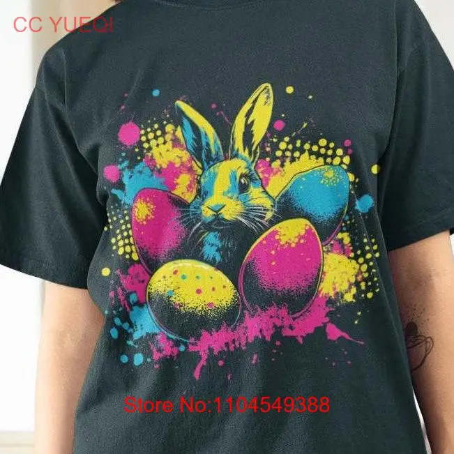 Easter Bunny Pop Art T Shirt Vibrant for Casual Wear Neon RabbiT Festive Egg Design Playful Holiday Top