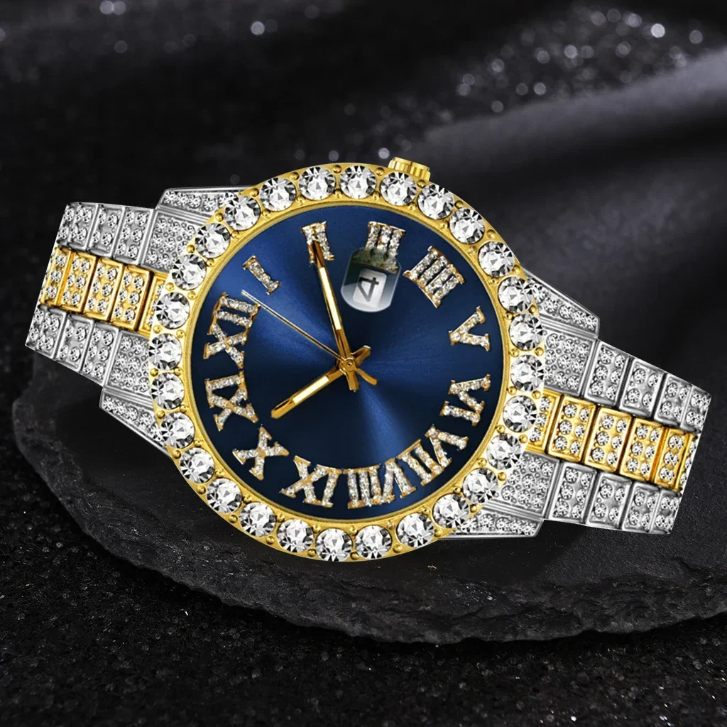 Iced Out Watch Men Luxury Brand Full Diamond Mens Watches AAA CZ Quartz Men\'s Watch Waterproof Hip Hop Male Clock Gift for Men