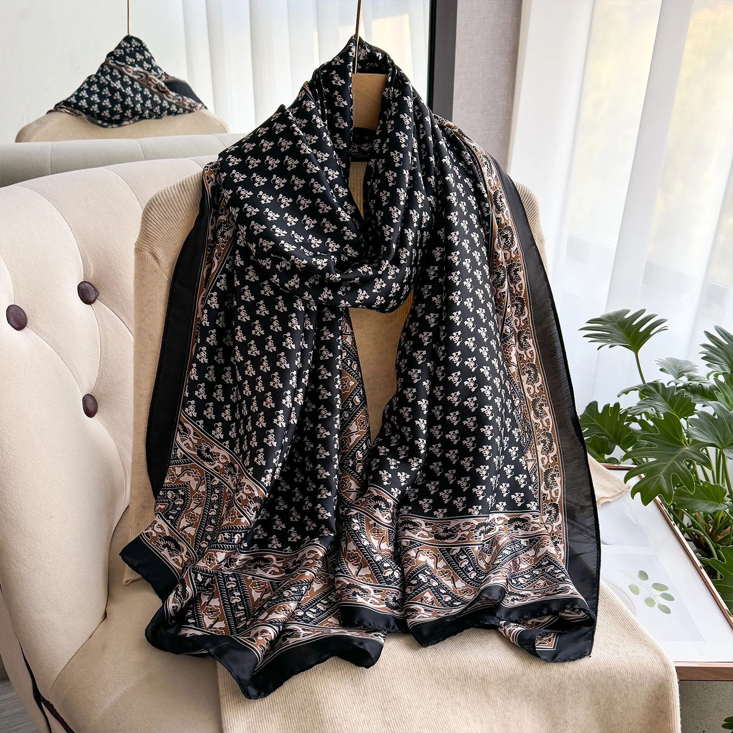 NEW Elegance Scarf Spring Summer Women Beach Sunscreen Fashion Party Shawl China Quality Silk Lady Popular Print Scarves Hijab
