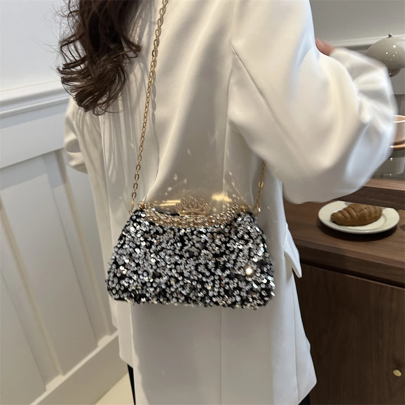 Sequins PU  Crossbody Bags Hasp Chains Women\'s Bags on Sale 2024 Brand Solid Sewing Thread Shoulder Bags Button Bolso Bandolera