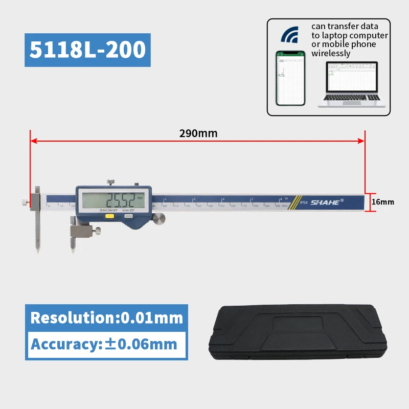 SHAHE 5-150/5-200/5-300 mm elektronischer digitaler Messschieber aus Edelstahl, digitaler Mittentfernungssattel, digitales Mikrometer