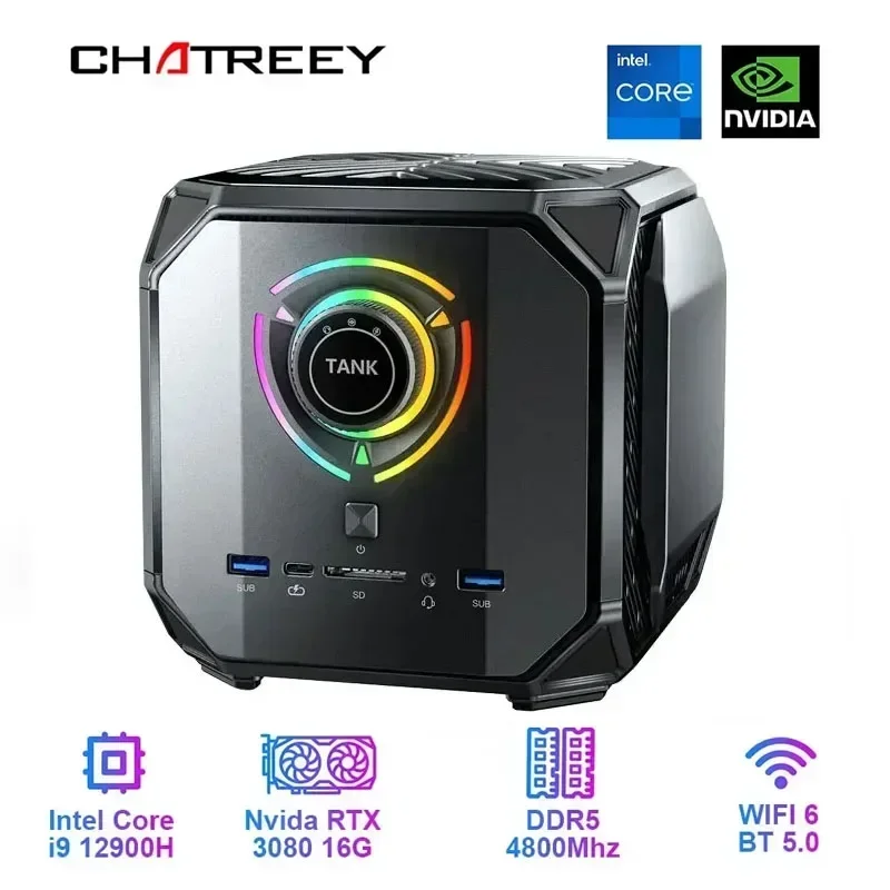 Chatreey-Mini PC Nvidia 3080, 16G, Intel Core I9 12900H I7 12700H, ordenador de escritorio para juegos, PCIE 4,0, Wifi 6, BT5.0