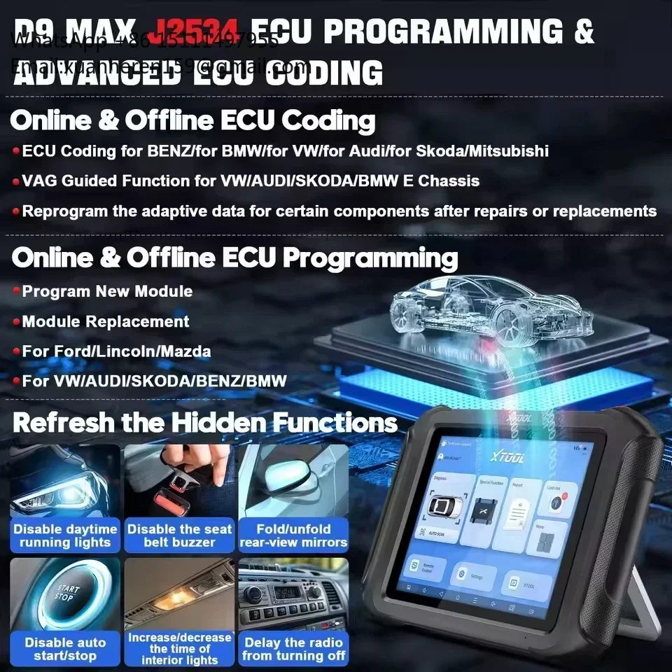XTOOL D9 MAX J2534 Programming Tools Online ECU Coding Bi-directional Auto Diagnostic Tools FCA DOIP PK D9S PRO Full Set