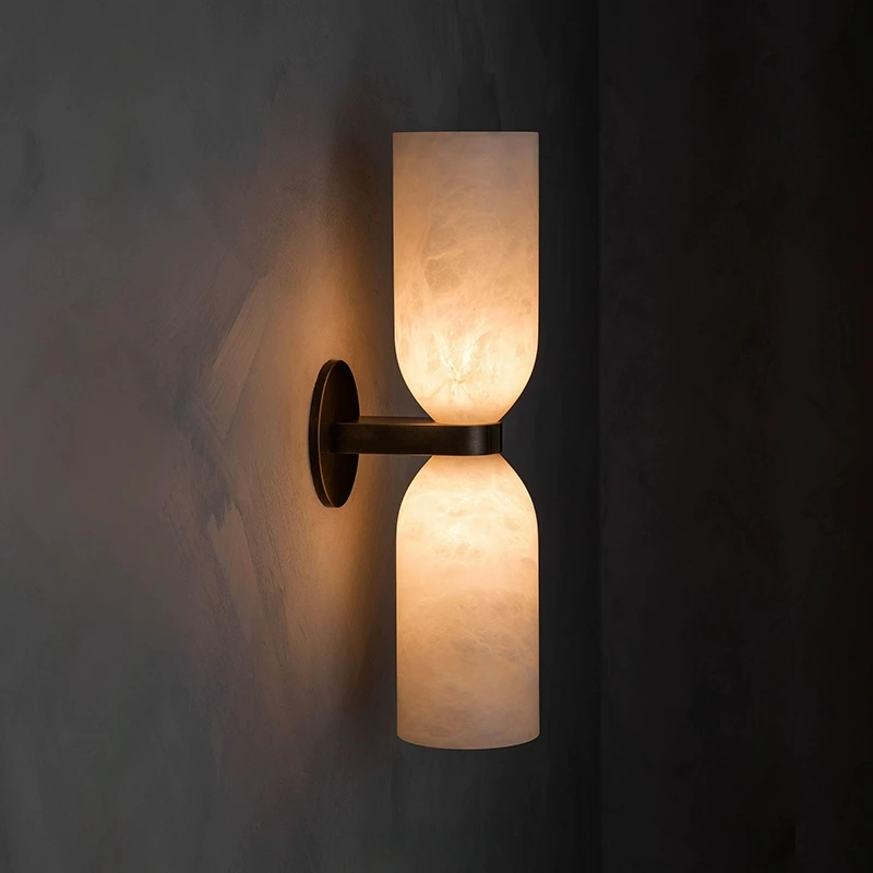 

2025 New Spanish Natural Marble Wall Lamp All Copper Retro Wall Light Medieval Light Luxury Villa Bedside Corridor Wall Lamp