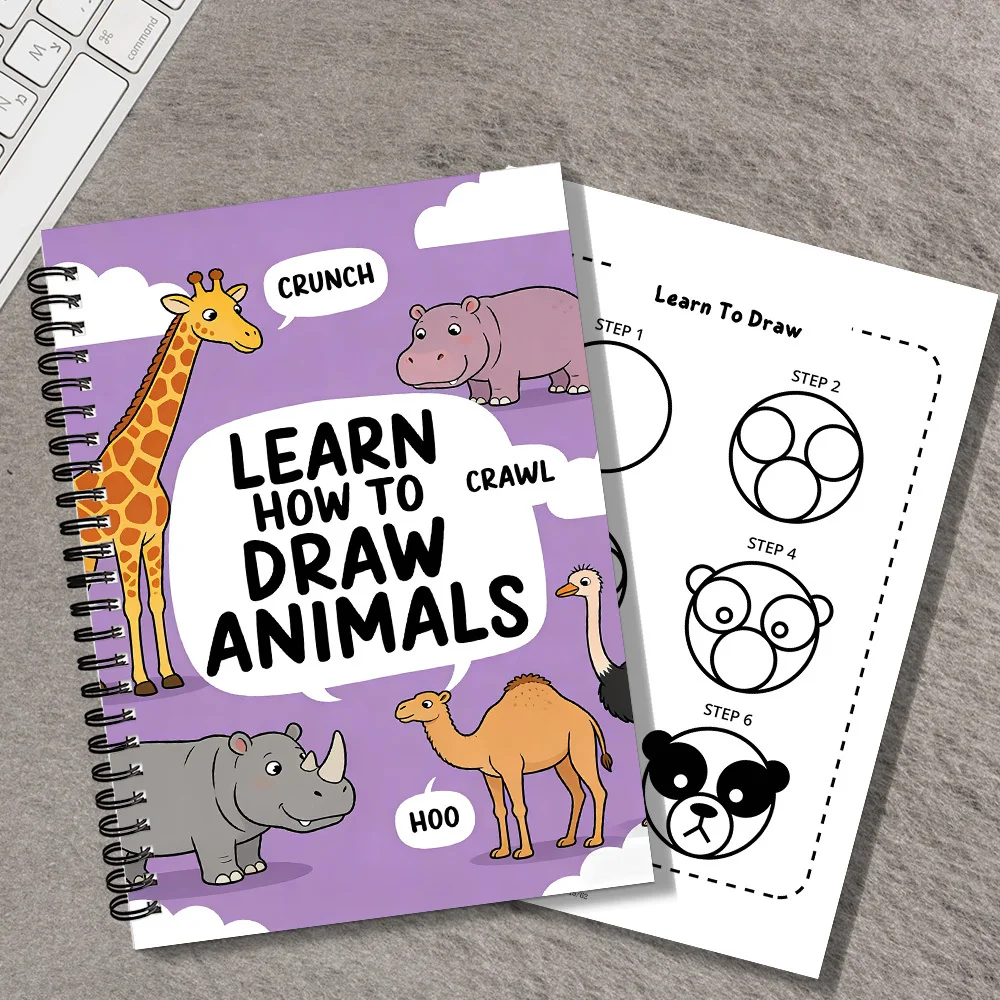 1 PC Interessante taccuino di storie a tema animali con punte di disegno, elementi crunch crawl hoo, adatto per la casa, ideale per gli appassionati d'arte