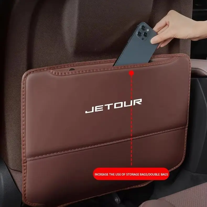 Leather Rear Seat Anti‑Kick Cover Storage Bag For Chery Jetour X90 Pro X70 Plus Tiggo 9 Omoda 5 Jaecoo J8 Car Interior Protector