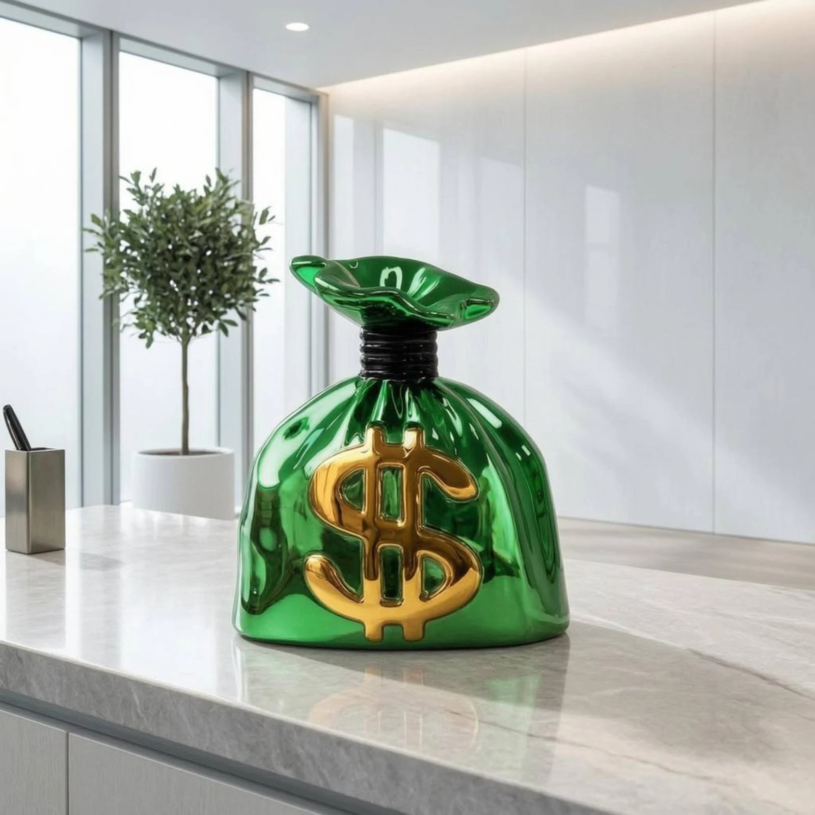 Money Bag Ornament Resin Money Sack Decor Dollar Sign Ornament Eco-Friendly Gift Boxed