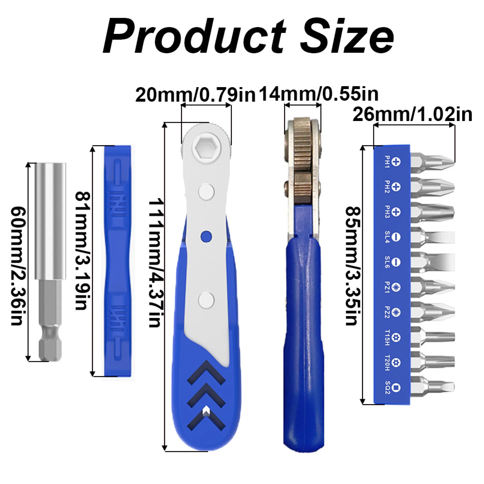 14 In 1 Blue Mini Ratchet Screwdriver Set L-Shaped Wrench Elbow Replaceable Head Wrench Multifunction Bidirectional Regulate